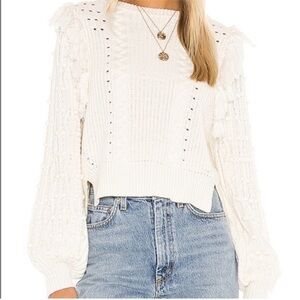 Cleobella Loma Sweater White Tassel Fun NWOT Slightly Cropped Sweater LARGE